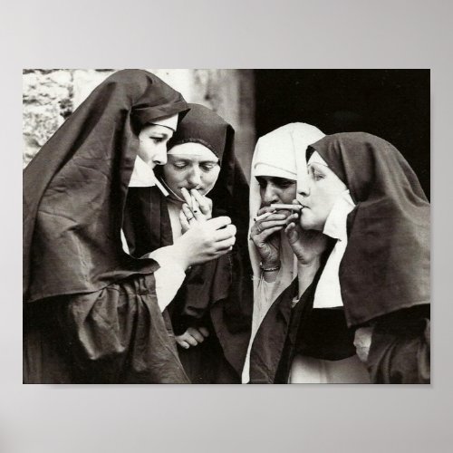 Nuns Smoking Vintage Photography 11x85in Poster