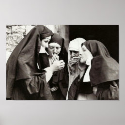 Nuns Smoking Vintage Photography 12x8in Poster