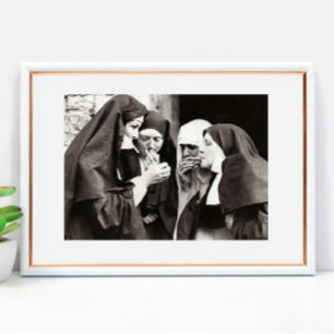 Nuns Smoking Vintage Photography 12x8in Poster