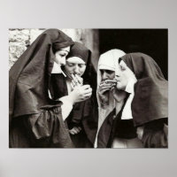 Nuns Smoking Vintage Photography 16x12in