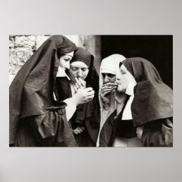Nuns Smoking Vintage Photography 19x13in Poster