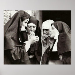 Nuns Smoking Vintage Photography 20x16in Poster