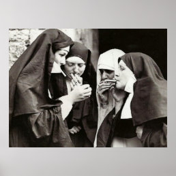 Nuns Smoking Vintage Photography 24x18in Poster