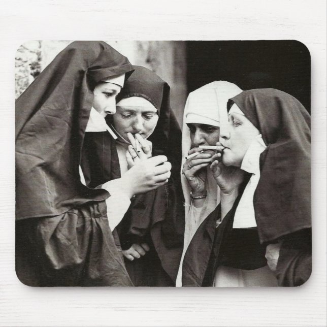 Nuns Smoking Vintage Photography Mouse Pad (Front)