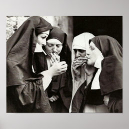 Nuns Smoking Vintage Photography Poster