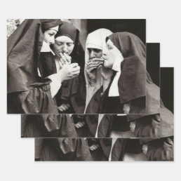 Nuns Smoking Vintage Photography Wrapping Paper Sheets