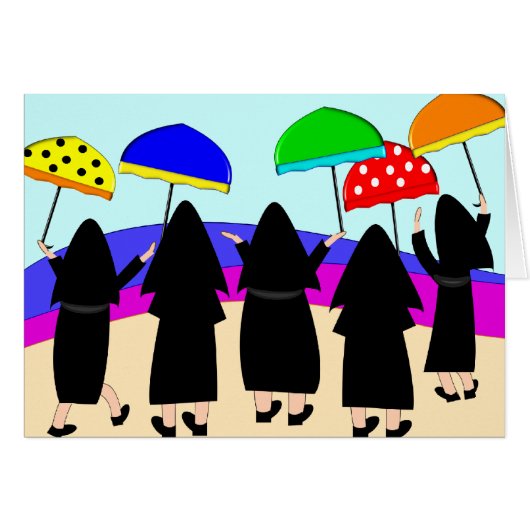 Nuns With Umbrellas "Expecting Rain" Cards (Front Horizontal)