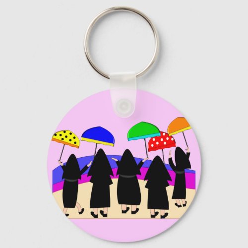 Nuns With Umbrellas Expecting Rain Keychain