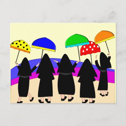 Nuns With Umbrellas Expecting Rain Postcard
