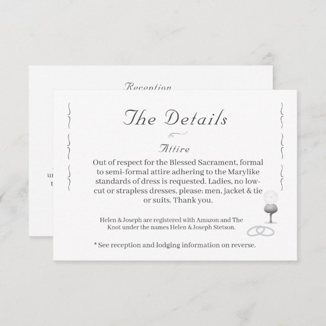 Nuptial Grace Catholic Wedding  Enclosure Card (Front/Back)