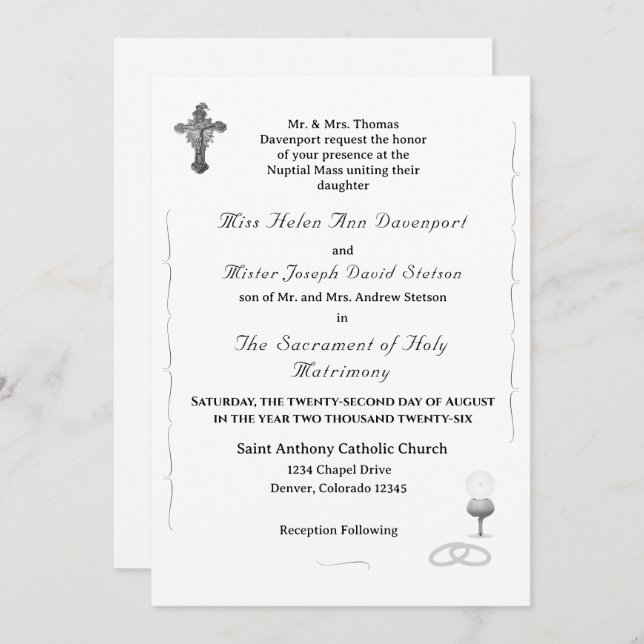 Nuptial Grace Catholic Wedding Invitation (Front/Back)