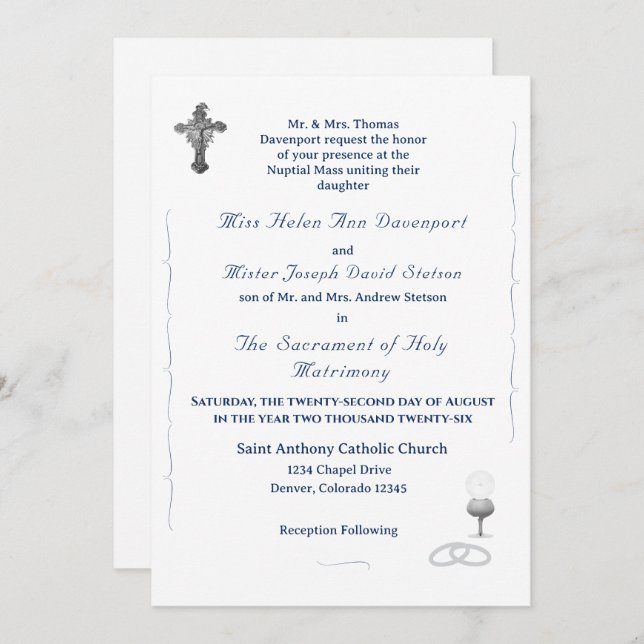 Nuptial Grace Catholic Wedding Invitation (Front/Back)