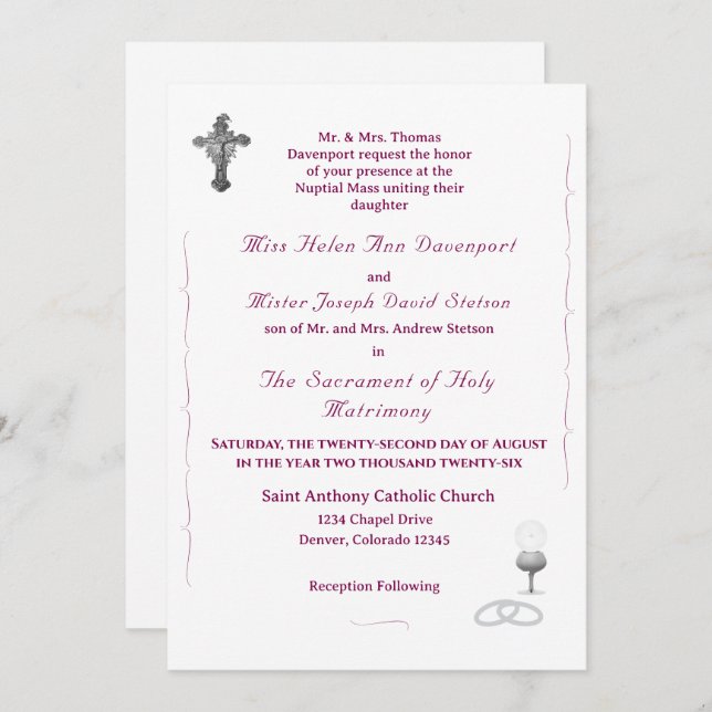 Nuptial Grace Catholic Wedding Invitation (Front/Back)