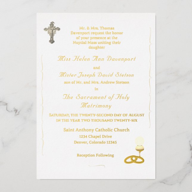Nuptial Grace Catholic Wedding Invitation Foil Invitation (Front)