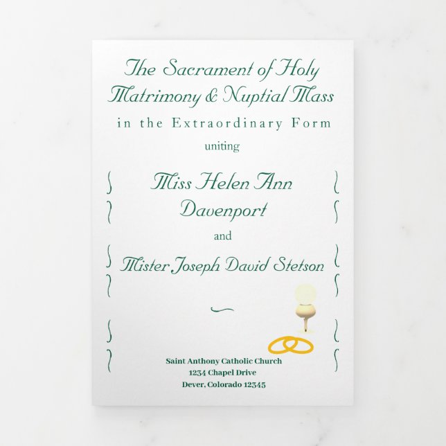Nuptial Grace Catholic Wedding Tri-Fold Program (Cover)