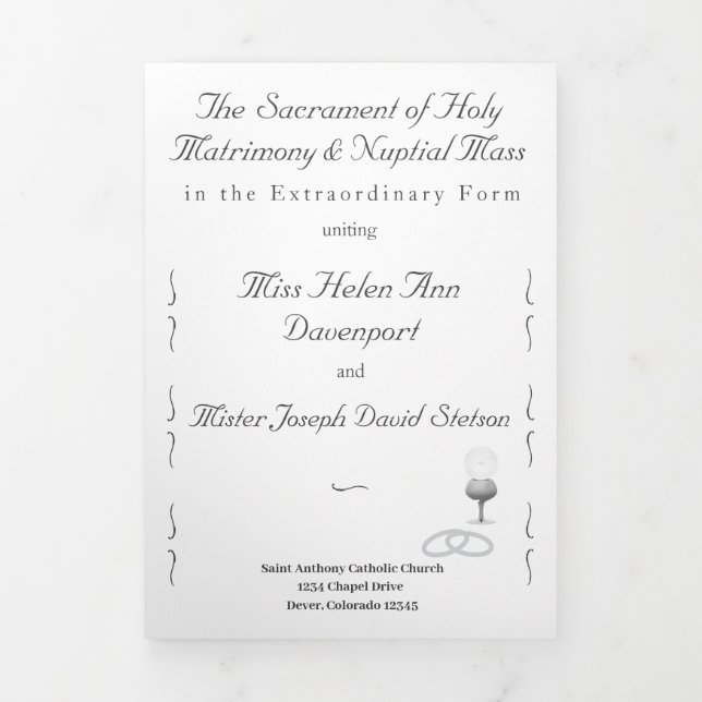 Nuptial Grace Catholic Wedding Tri-Fold Program (Cover)