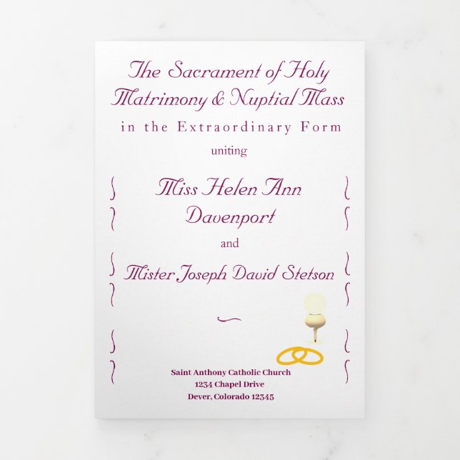 Nuptial Grace Catholic Wedding Tri-Fold Program (Cover)