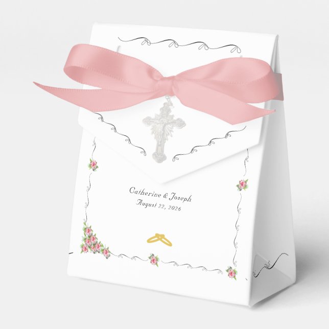 Nuptial Rose Catholic Wedding Favor Box (Front Side)