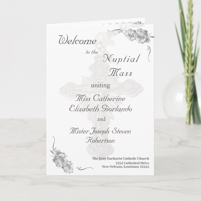 Nuptial Rose Traditional Catholic Wedding Program (Front)