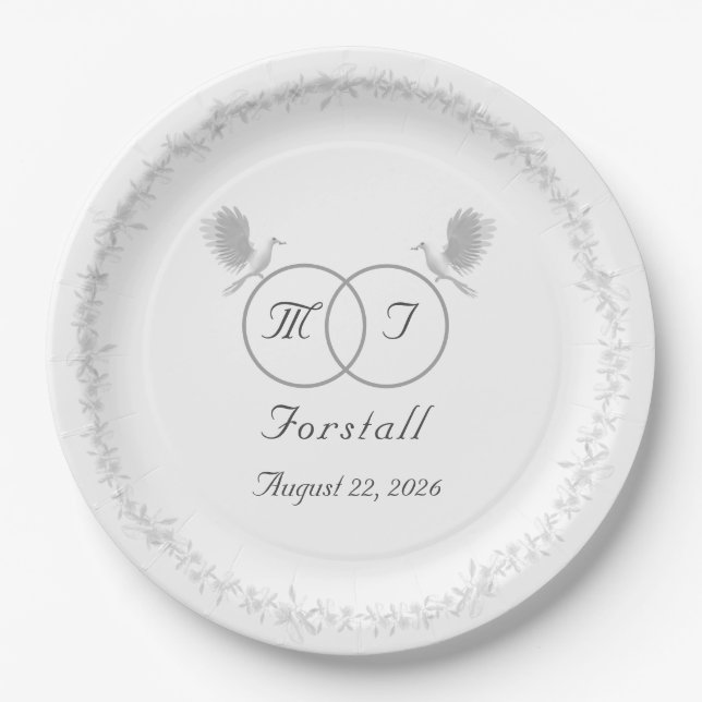Nuptial Unity Catholic Monogrammed Wedding Paper Plates (Front)