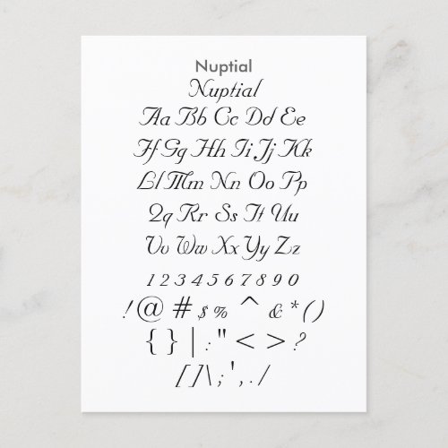 Nuptial _ Zazzle Font Sampler Sheet Postcard