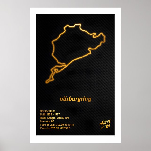 Nurburgring Gold Track Map Art Print - Formula 1 (Front)