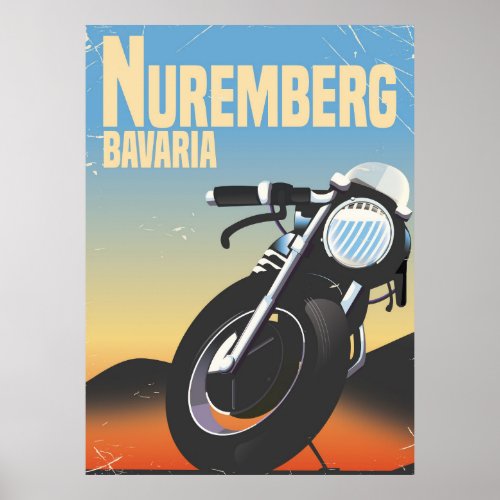 Nuremberg Bavaria Motorcycle vintage travel post Poster