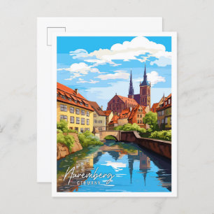 Nuremberg Germany Art vintage travel illustration Postcard