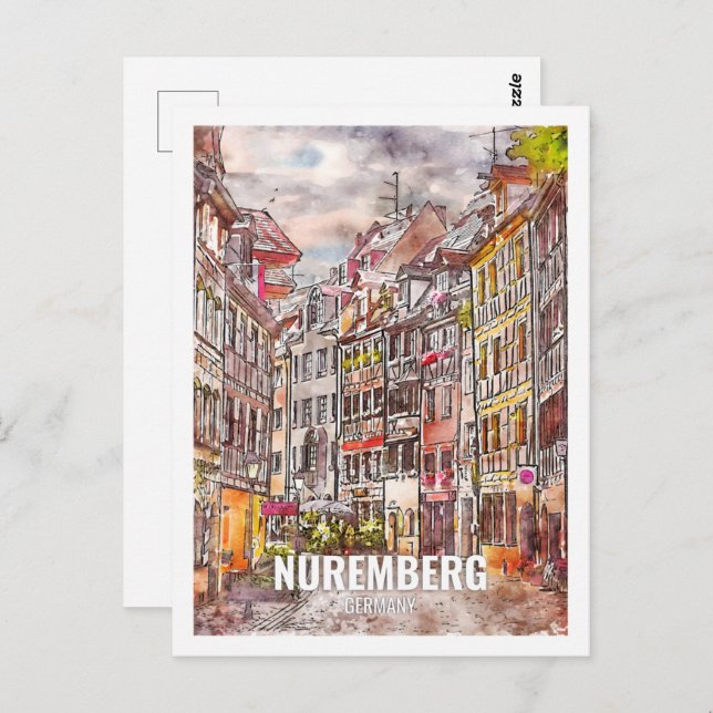 Nuremberg Germany Famous Travel Place Watercolor Postcard (Front/Back)