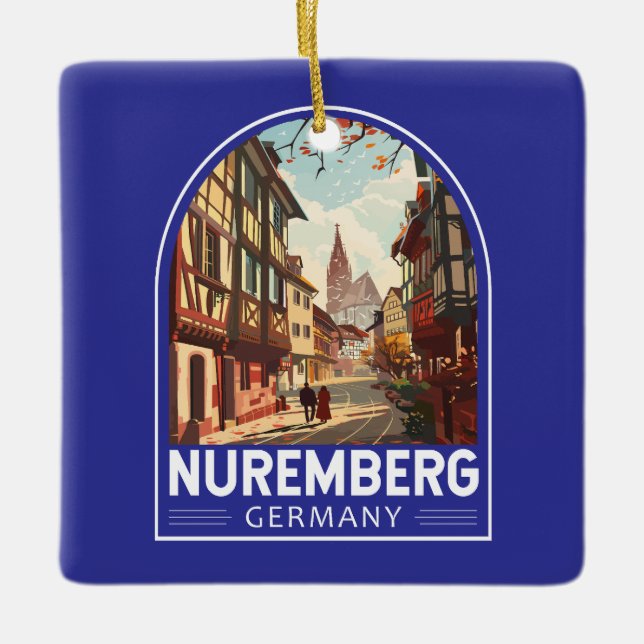 Nuremberg Germany Travel Art Vintage Ceramic Ornament (Front)