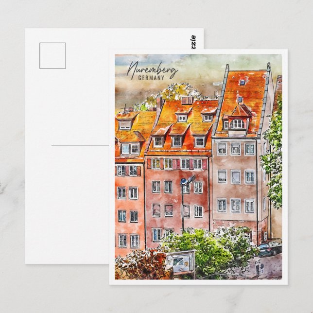Nuremberg Germany Travel Place Watercolor Postcard (Front/Back)