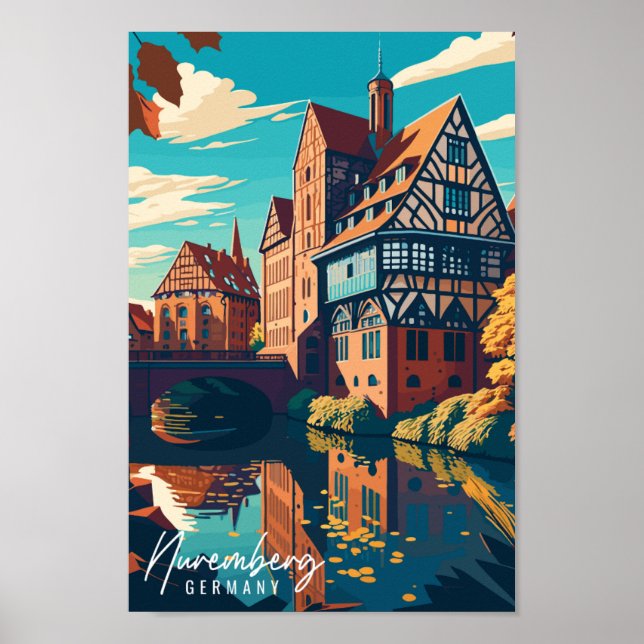 Nuremberg Germany vintage travel illustration Poster (Front)