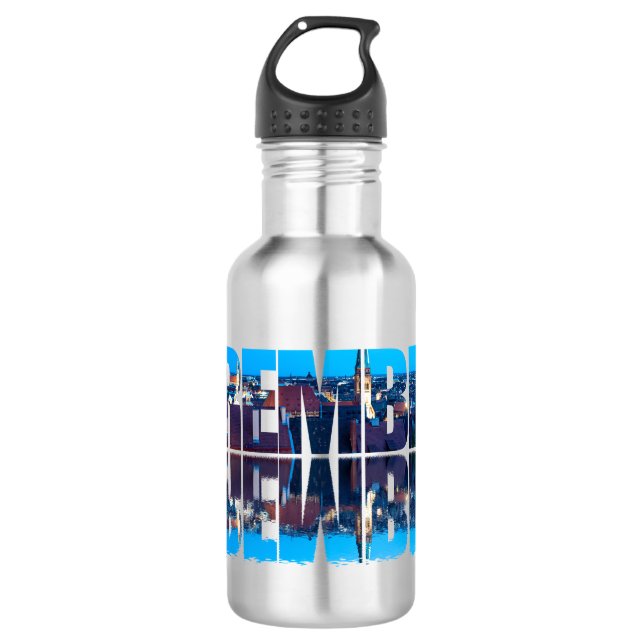 Nuremberg text composed of night old town view stainless steel water bottle (Front)