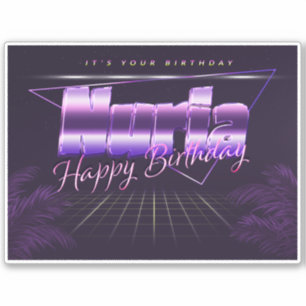 Nuria name first name purple retro sticker birthda