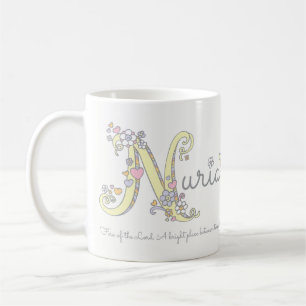 Nuria name meaning decorative N monogram mug