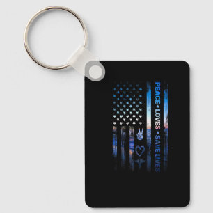 Nurse 365 American Flag Peace Loves Save Lives Keychain