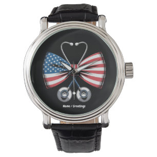 Nurse 4th July America Coquette Bow Stethoscope Watch