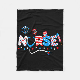 Nurse 4th Of July American Flag Patriotic Usa Stet Fleece Blanket