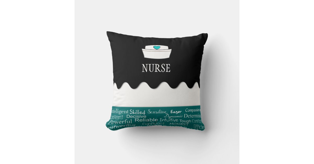 Nurse Adjectives Black and Dark Teal Throw Pillow Zazzle