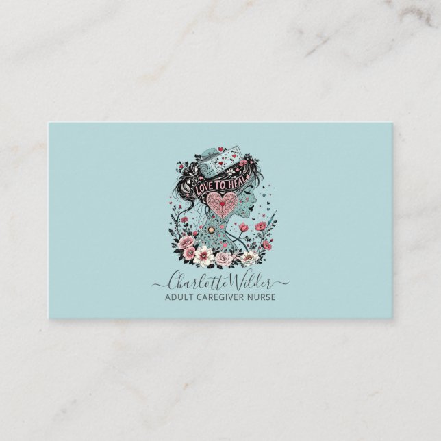 Nurse Adult Caregiver Blue Business Card (Front)