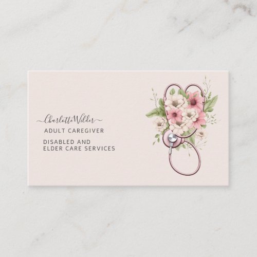 Nurse Adult Caregiver Floral Stethoscope Business Card