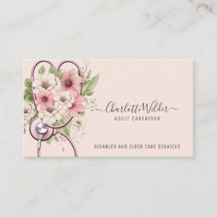 Nurse Adult Caregiver Floral Stethoscope  Business Card