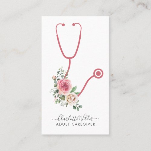 Nurse Adult Caregiver Floral Stethoscope Business Card