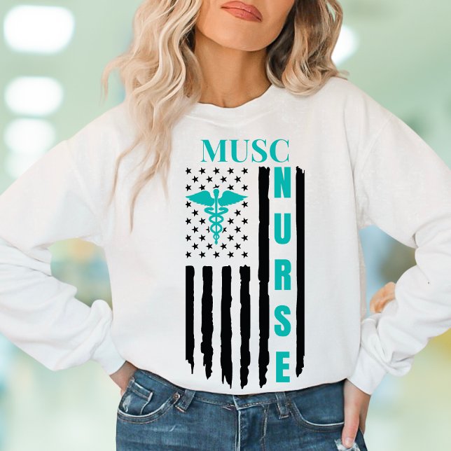   Nurse American Flag Name Caduceus Sweatshirt (Creator Uploaded)