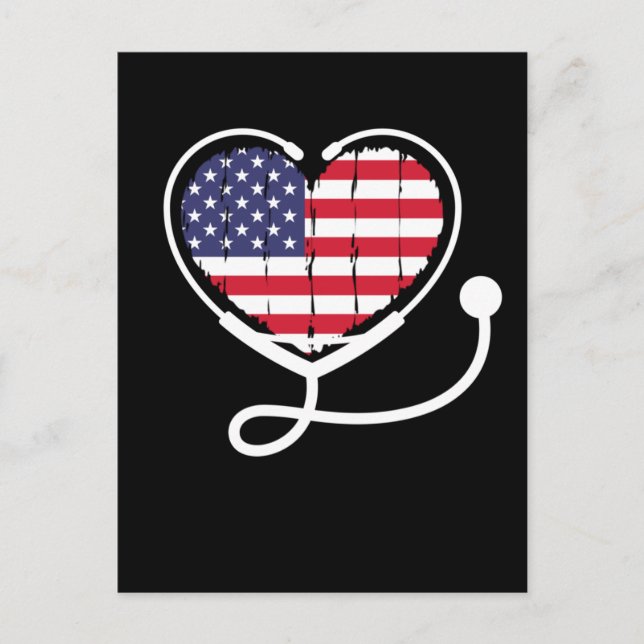 Nurse American Flag Stethoscope Women 4th July Postcard (Front)