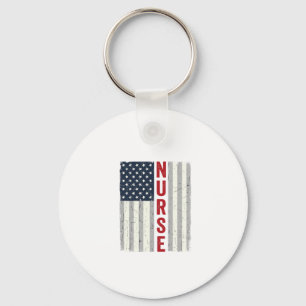 Nurse American Flag Vintage Engraving Shirt Design Keychain