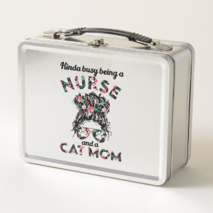 Nurse and cat mom funny gifts ideas metal lunch box