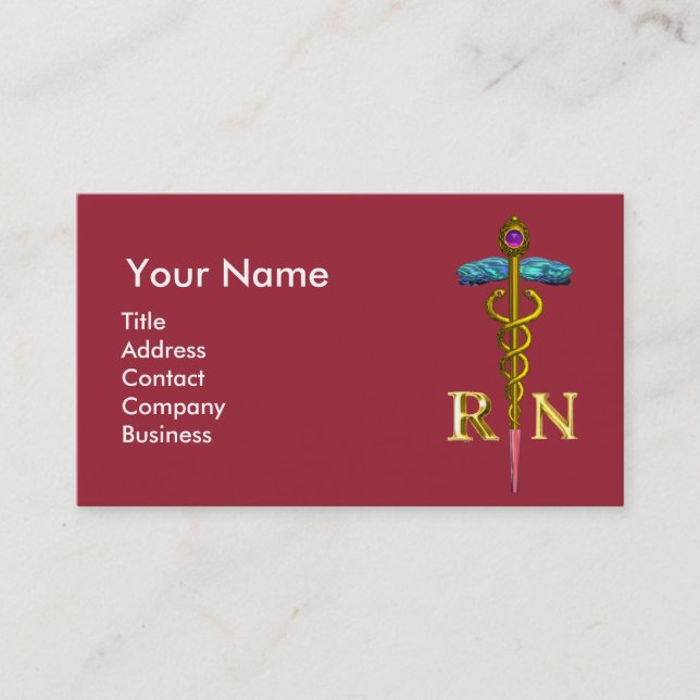 NURSE AND RESCUE DOG /Gold Caduceus NR Emblem,pink Business Card (Front)