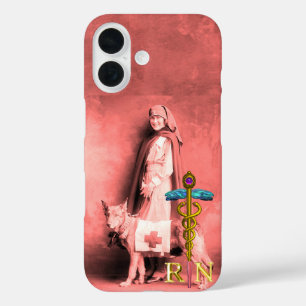 NURSE AND RESCUE DOG /Gold Caduceus RN Emblem iPhone 16 Case