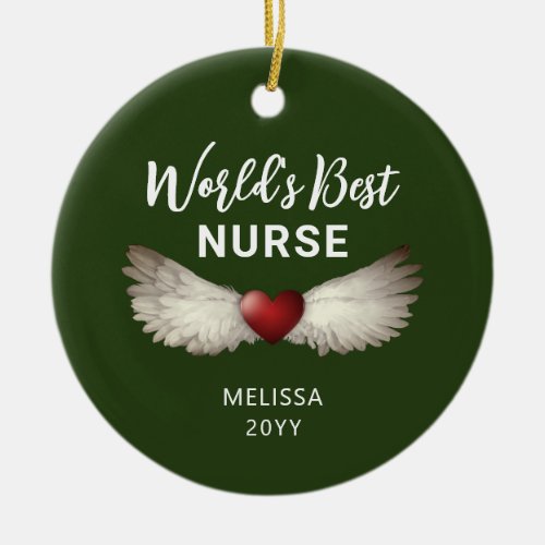 Nurse Angel Wings Heart Keepsake Name Christmas  Ceramic Ornament